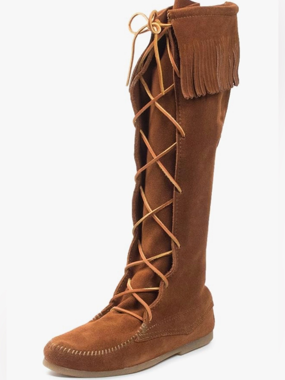 Minnetonka Front Lace-Up Fringe High Suede Boho Festival Boots Women’s Size 7